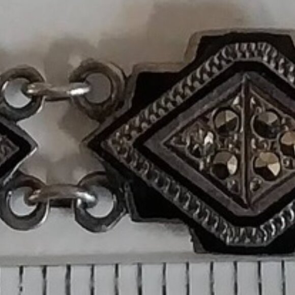 Vintage Art Deco 1930's Sterling Enamel Marcasite Bracelet - Picture 2 of 8